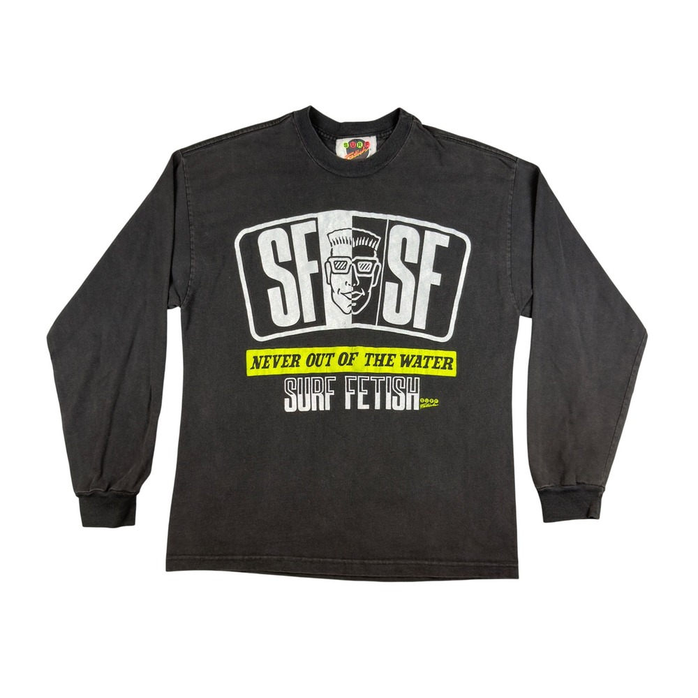 Vtg 90s Surf Fetish Long Sleeve T-Shirt Mens M Black Surf Skate USA OSFM